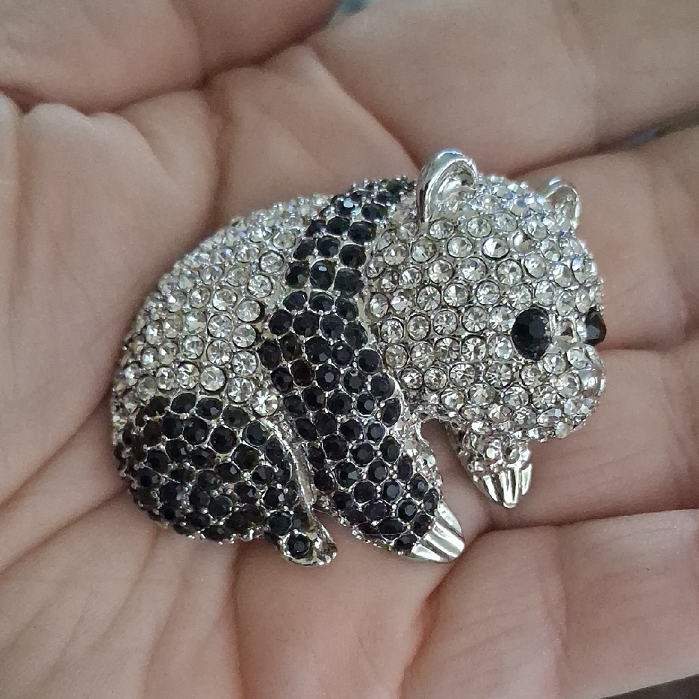 Panda Bear Rhinestone Brooch Pin